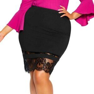 City Chic Romantic Lace Midi Pencil Skirt Black L/20